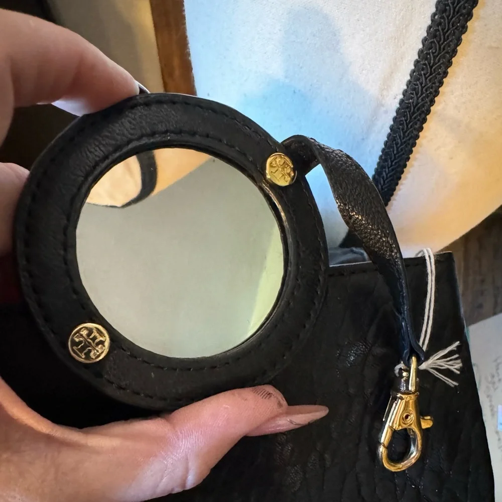 Tory Burch Black Leather Clutch with Gold Accents